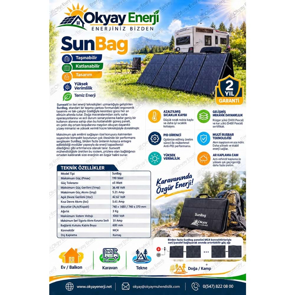 Sunwatt SUNBAG 200 190 Watt Katlanabilir Güneş Paneli