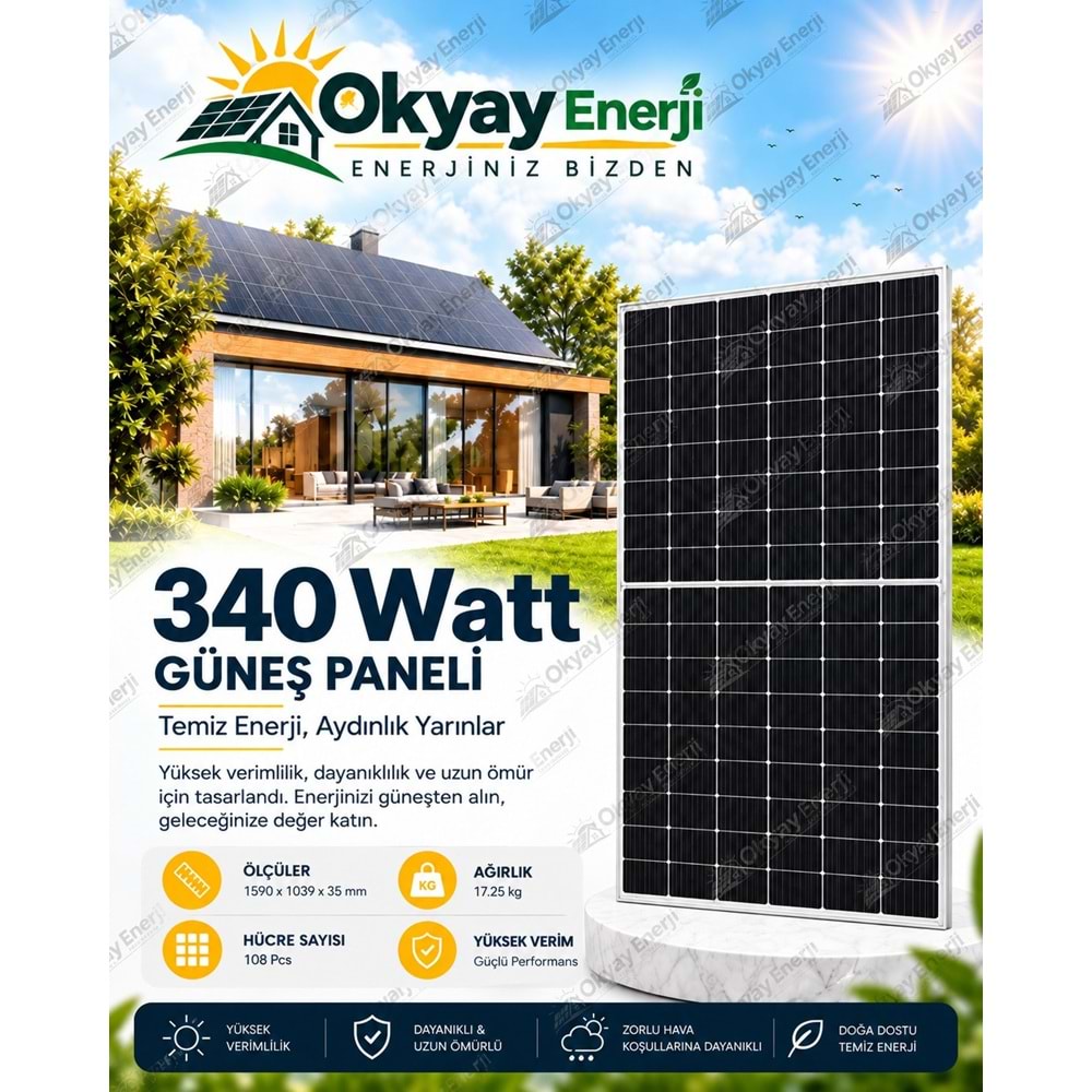 Okyay Enerji 340 Watt MonoKristal Güneş Paneli A+