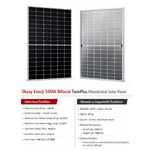 Okyay Enerji 550W Bifacial TwinPlus Monokristal Solar Panel