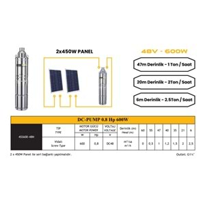 DC pompa 0,8Hp 600W (Screw Type) (4SS600-48N)