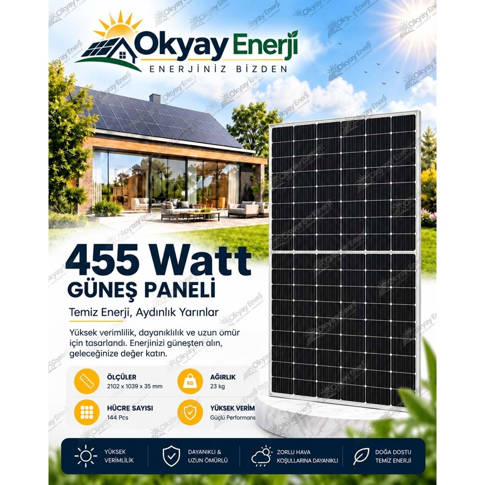 Okyay Enerji 455 Watt MonoKristal Güneş Paneli A+